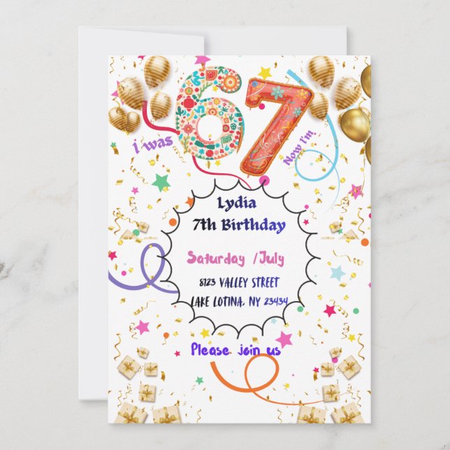 Convite de Aniversário Colorido para Meninas e Cri (Frente)