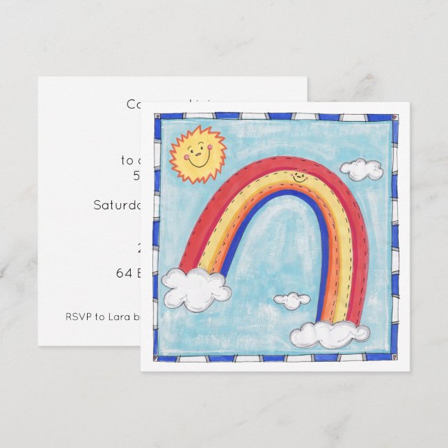 Convite de Aniversário Colorido Personalizado Arco (Frente/Verso)
