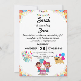 Convite de aniversário Colorido Personalizável