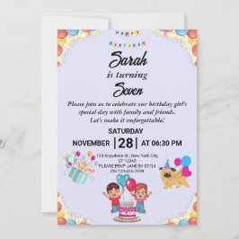 Convite de aniversário Colorido Personalizável