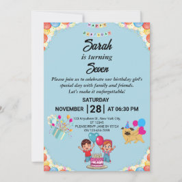 Convite de aniversário Colorido Personalizável