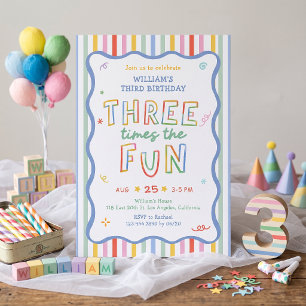 Convite de Aniversário Colorido Três Vezes Mais Di