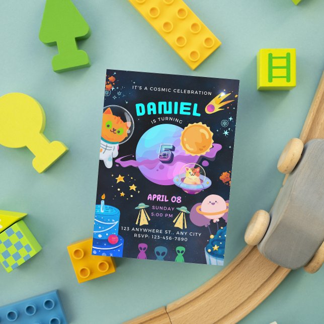 Convite de aniversário Colorir Espaço Negro (space kid birthday invitation )