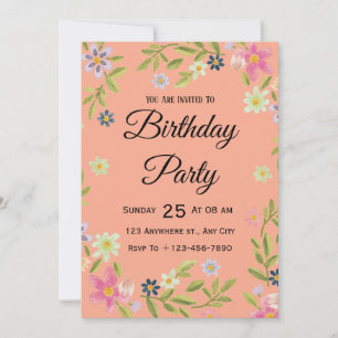 Convite de Aniversário com Aquarela Floral