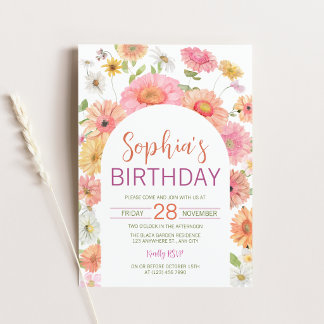 Convite de Aniversário com Arco Floral de Gerbera 