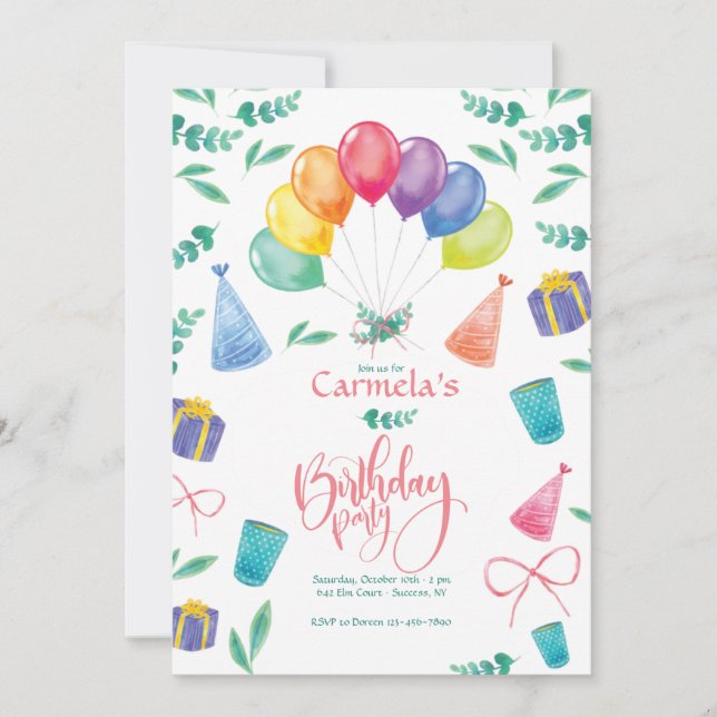 Convite de aniversário Com Balões (Frente)