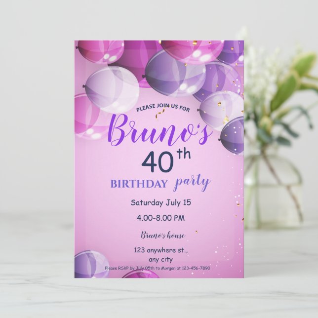 Convite de Aniversário com Balões e Confetes (Em pé/Frente)