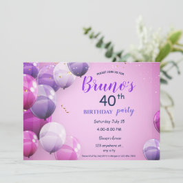Convite de Aniversário com Balões e Confetes