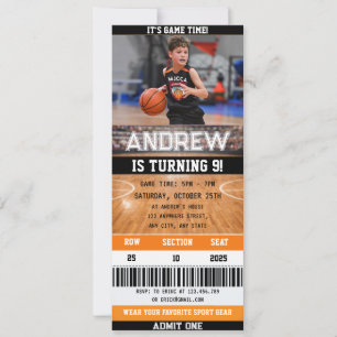 Convite de Aniversário com Bilhete de Basquete e u