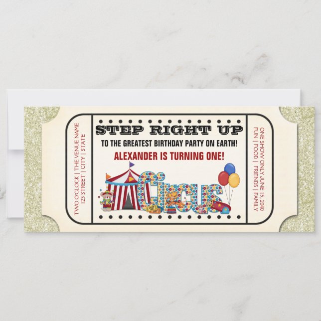 Convite de Aniversário com Bilhete de Circo Antigo (Frente)