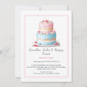 Convite de Aniversário com Bolo de Aquarela – rosa