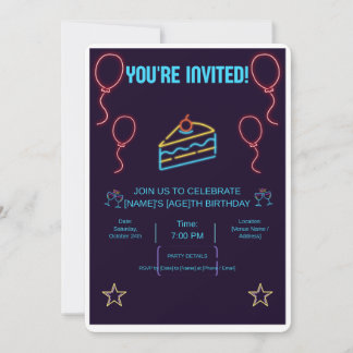 Convite de Aniversário com Bolo Iluminado em Neon