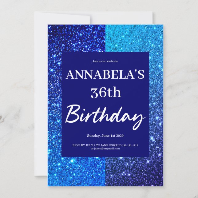 Convite de Aniversário com Brilho Azul (Frente)