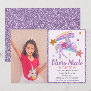 Convite de Aniversário com Brilho de Unicórnio com