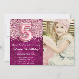 Convite de Aniversário com Brilho Rosa Magenta 5º