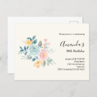 Convite de Aniversário com Buquê de Flores Rosa e 