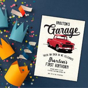 Convite de Aniversário com Caminhão Vintage Vermel