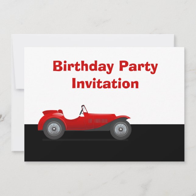 Convite de aniversário com carro vintage vermelho (Frente)