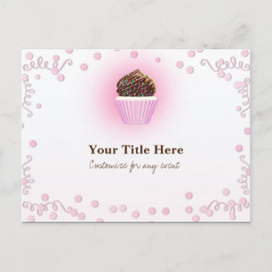 Convite de Aniversário com Confetes e Cupcake Rosa
