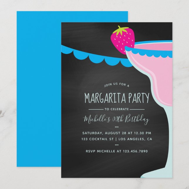 Convite de Aniversário com Coquetel Margarita em L (Frente/Verso)