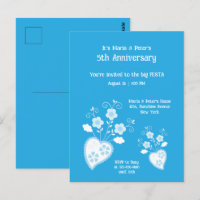 Convite de aniversário com coração de flor azul en