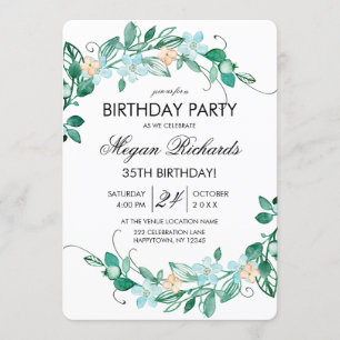 Convite de Aniversário com Coroa Floral de Hortelã