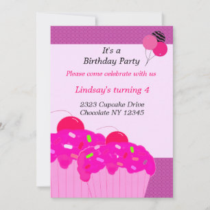 Convite de Aniversário com Cupcakes Cor-de-Rosa