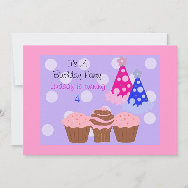 Convite de Aniversário com Cupcakes e Chapéus de F (Frente)