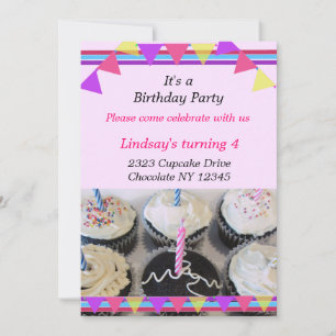 Convite de Aniversário com Cupcakes Elegantes