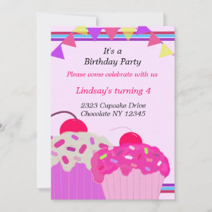 Convite de Aniversário com Cupcakes Elegantes