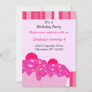 Convite de Aniversário com Cupcakes Rosa