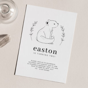 Convite de Aniversário com Desenho de Urso em Linh