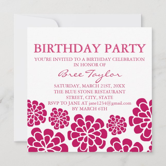 Convite de Aniversário com Design de Flor Mod Pink (Frente)