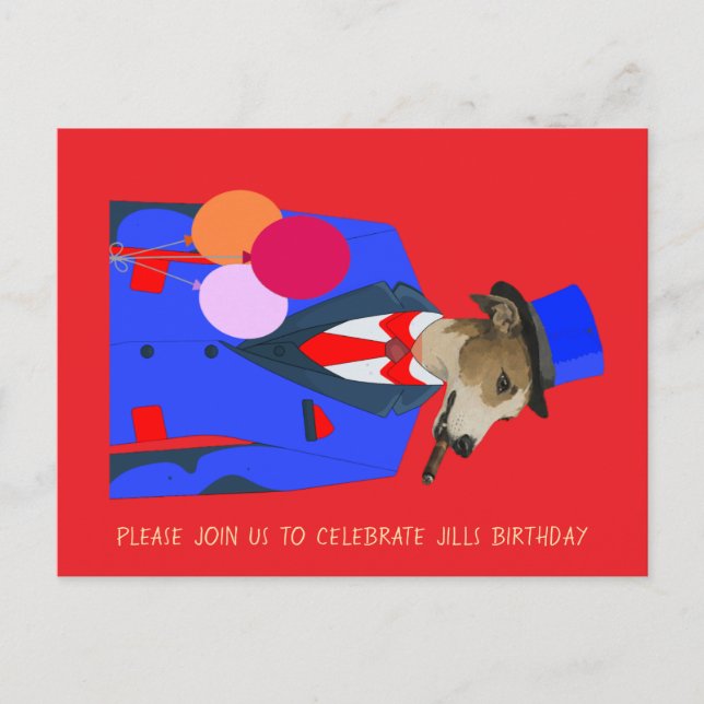 Convite de Aniversário com Design de Galgo (Frente)