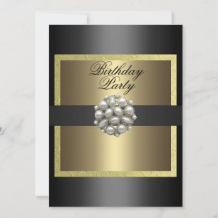Convite de Aniversário com Design Pérola Preta e D