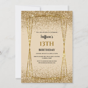 Convite de Aniversário com Efeito Glitter Dourado