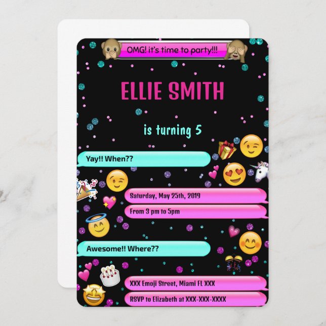 Convite de Aniversário com Emoji (Frente/Verso)