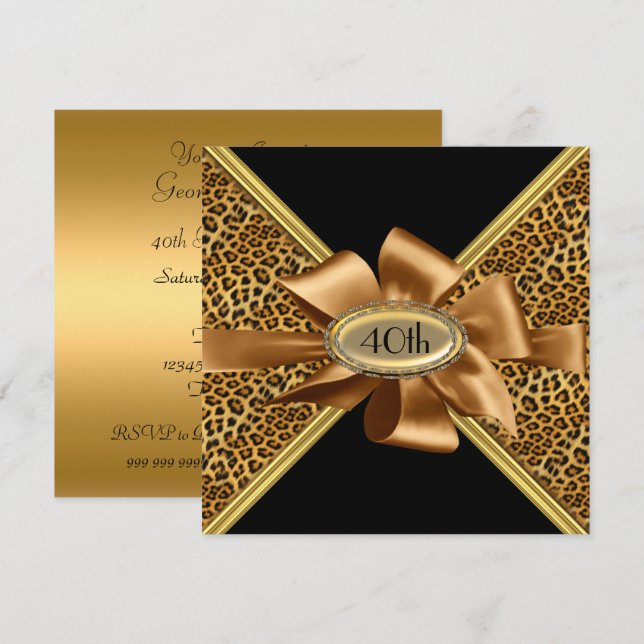 Convite de aniversário com estampa de leopardo (Frente/Verso)