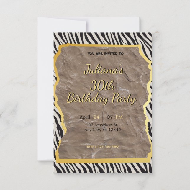 Convite de aniversário com estampa de zebra (Frente)