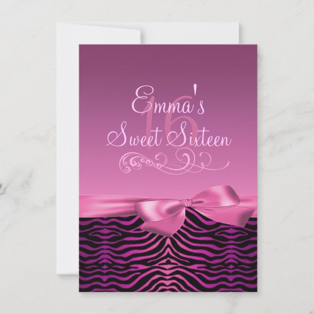 Convite de Aniversário com Estampa de Zebra Rosa/P (Frente)