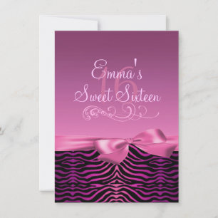 Convite de Aniversário com Estampa de Zebra Rosa/P