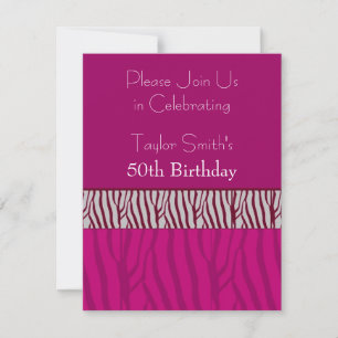 Convite de Aniversário com Estampa de Zebra Rosa Q