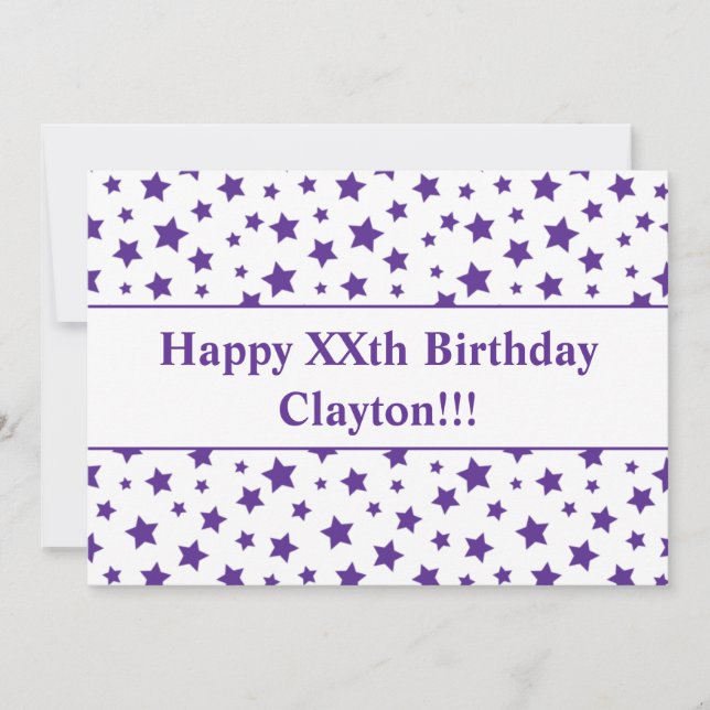 Convite de Aniversário com Estrelas Roxas e Mensag (Frente)