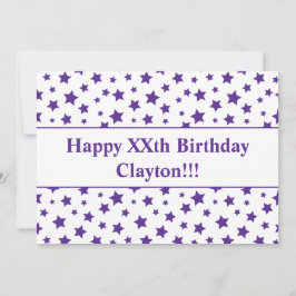 Convite de Aniversário com Estrelas Roxas e Mensag