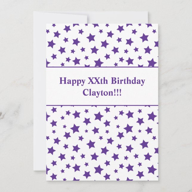 Convite de Aniversário com Estrelas Roxas e Mensag (Frente)