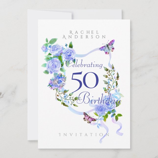 Convite de Aniversário com Fita Rosa Azul (Frente)