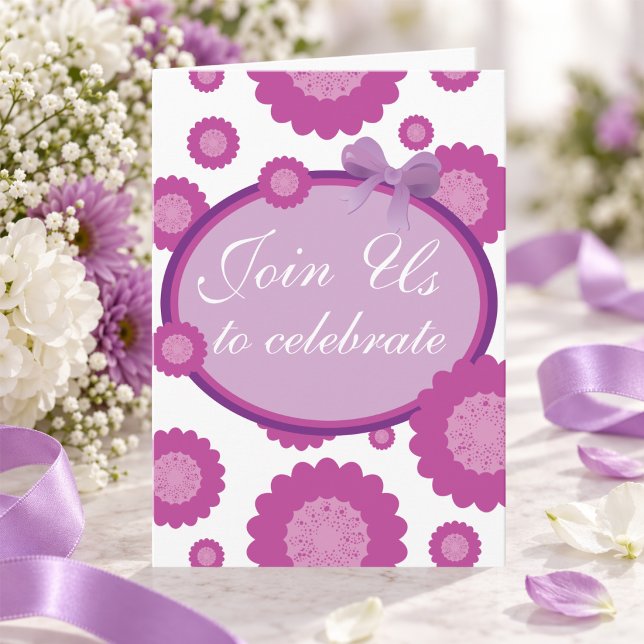 Convite de Aniversário com Flores Cor-de-Rosa Dese (Pink hand drawn flowers, script text and a little bow is the perfect invitation for her party.)