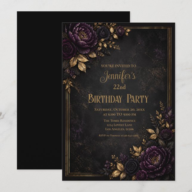 Convite de Aniversário com Flores Mal-Humoradas Ro (Frente/Verso)