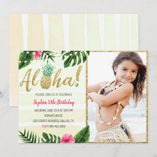 Convite de Aniversário com Folhas Tropicais e Foto