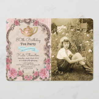 Convite de Aniversário com Foto de Chá Vintage par